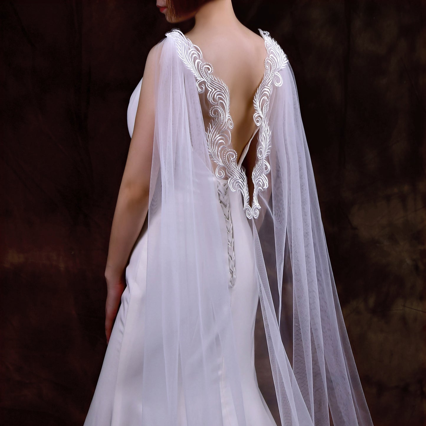 VG85-IY3 white lace mesh shawl