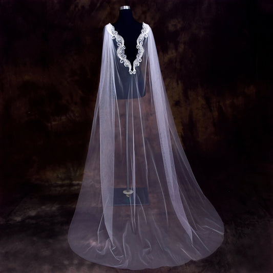 VG85-IY3 white lace mesh shawl