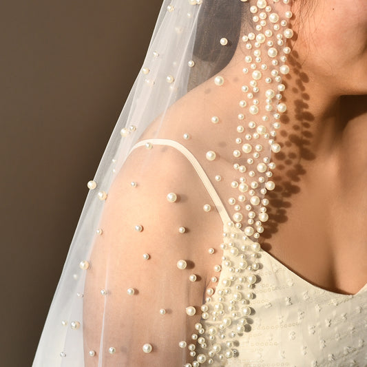 V263-IY3 ivory pearl mesh veil