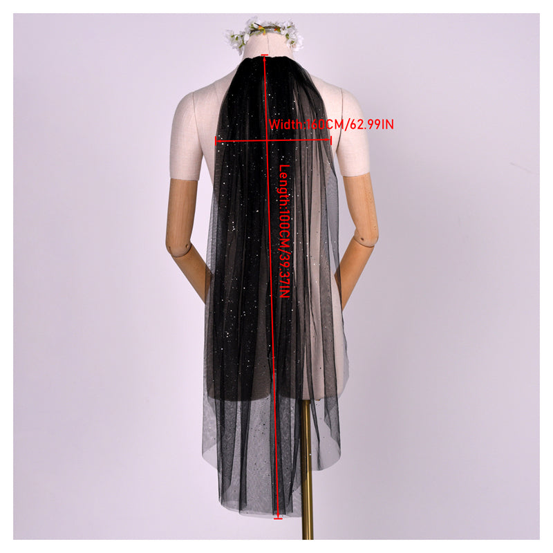 BRIDELLA BM118 Sparkling Single-Layer Bridal Veil with Glitter Decoration Black Wedding Veil with Comb Halloween Wedding Accessories Suitable for Bridal Wedding Parties