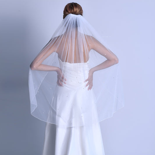 BRIDELLA BM128 Elegant Single-Layer Rhinestone Bridal Veil Simple White Edge Wedding Veil with Comb Romantic Rhinestone Veil Nylon Wedding Accessories Suitable for Bridal Weddings
