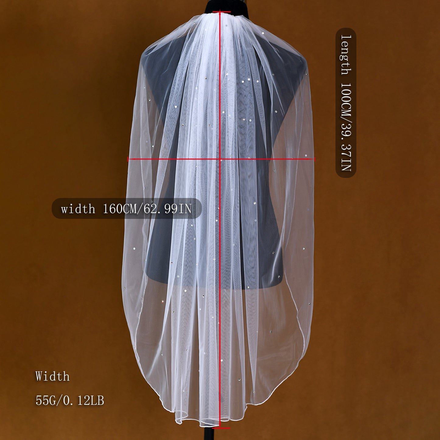 BRIDELLA BM128 Elegant Single-Layer Rhinestone Bridal Veil Simple White Edge Wedding Veil with Comb Romantic Rhinestone Veil Nylon Wedding Accessories Suitable for Bridal Weddings
