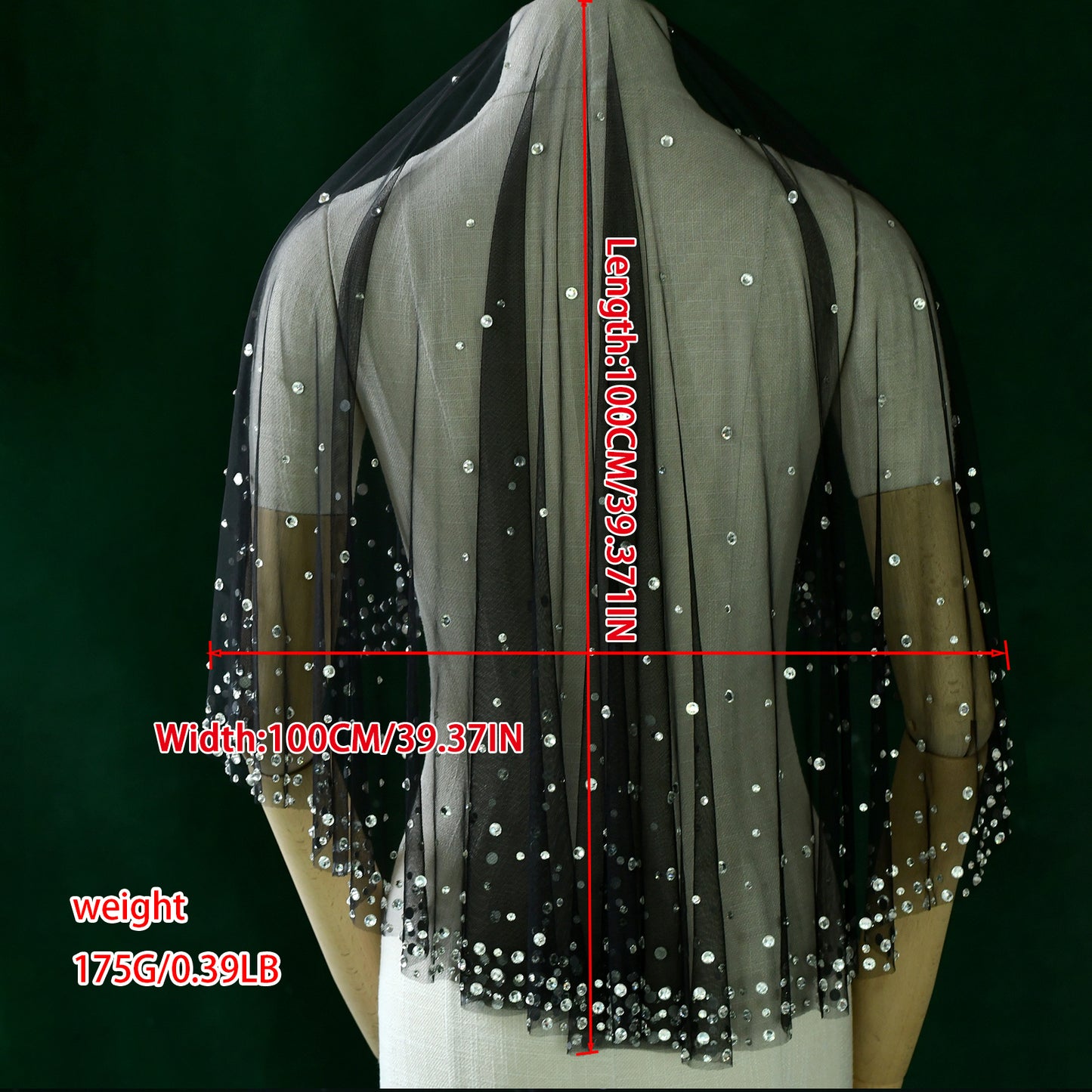 BRIDELLA BM132 Retro Single-Layer Encrypted Rhinestone Black Bridal Veil Luxurious 1-Meter-Long Wedding Veil Without Comb