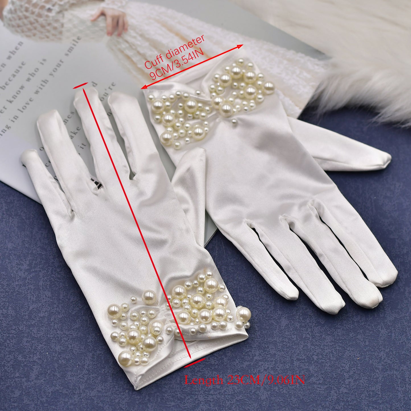 BRIDELLA BMM13 White Pearl Short Bridal Gloves Wedding Dress Accessories Evening Dress Accessories