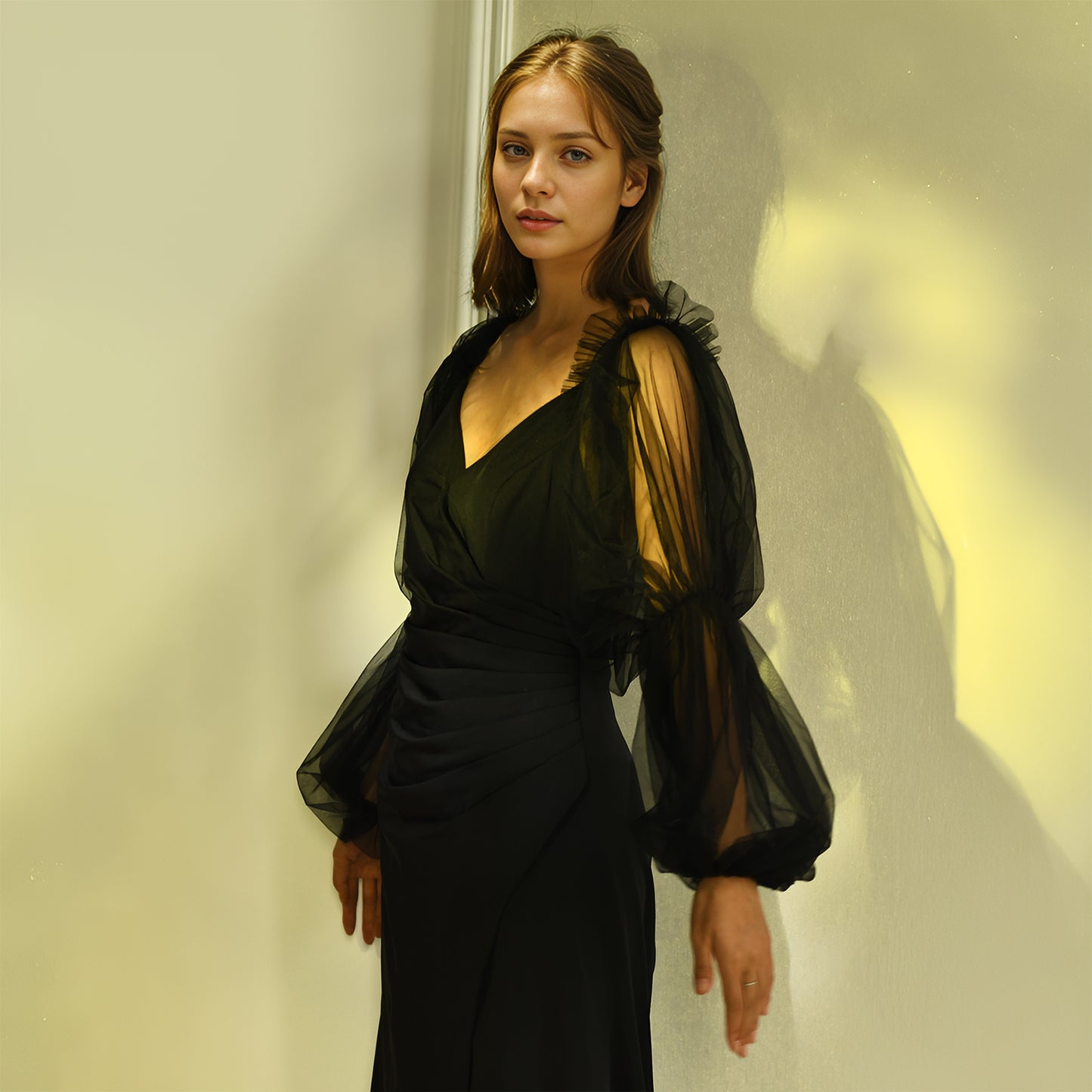 BRIDELLA BMM26 Black Long Puffed Sleeve Cover Meat Bride Wedding Accessories Temperament Personality Dress Photo Props Ladies