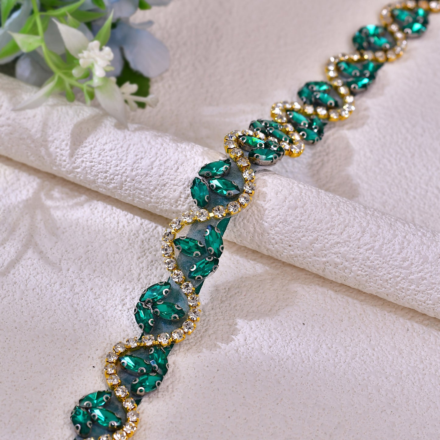 BS203KL-Green Ribbon emerald rhinestone belt