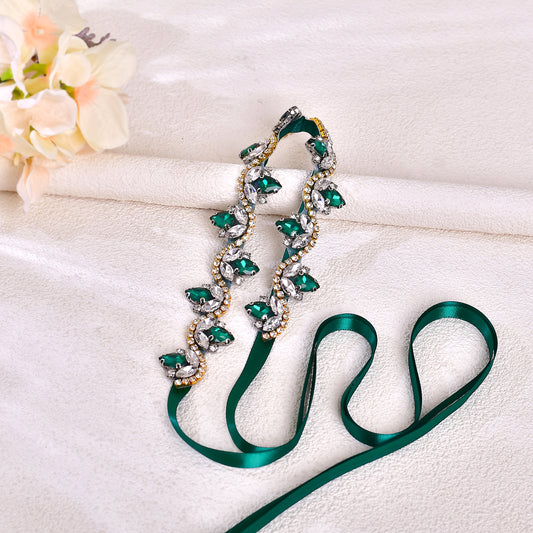 BS211KL-Green Ribbon emerald rhinestone belt
