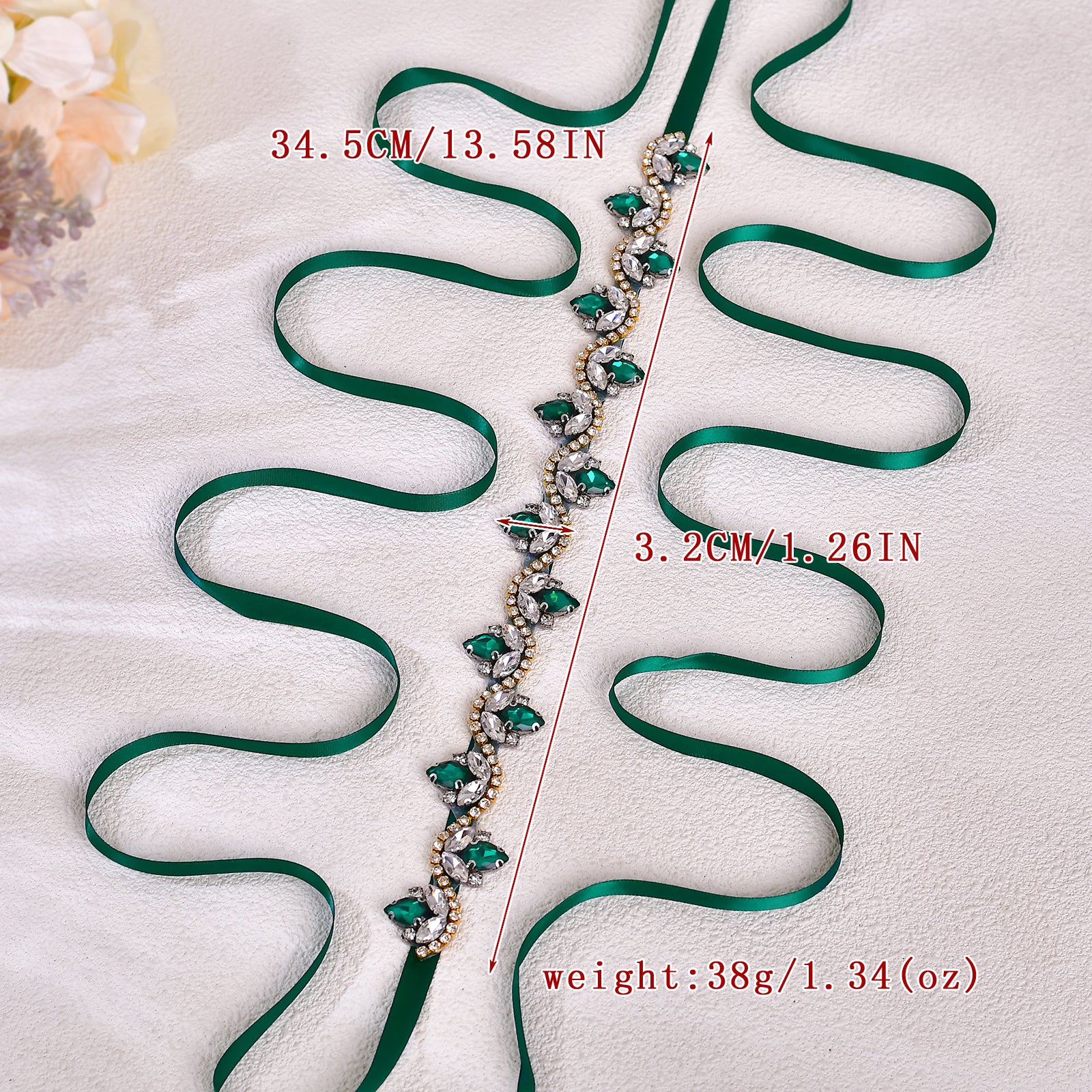 BS211KL-Green Ribbon emerald rhinestone belt
