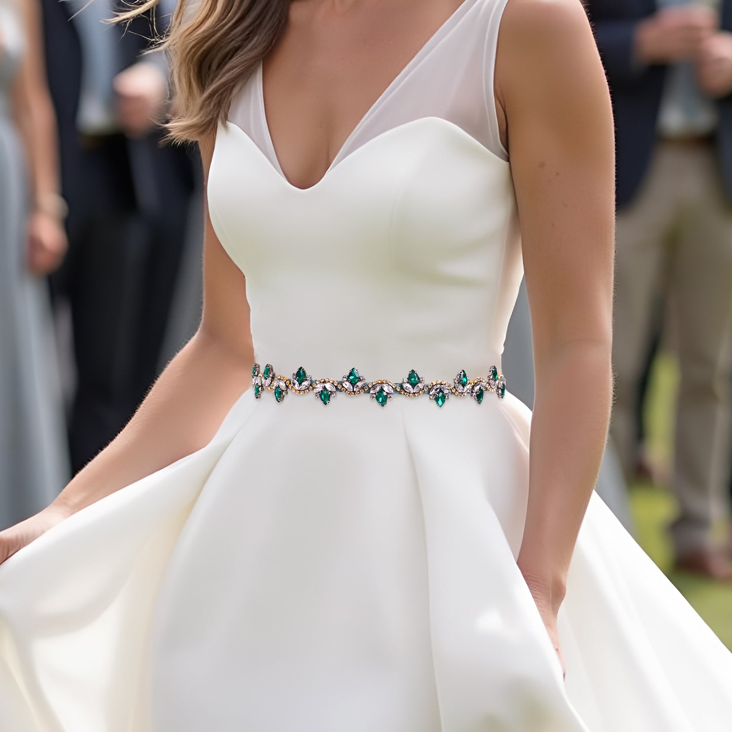 BS211KL-Green Ribbon emerald rhinestone belt