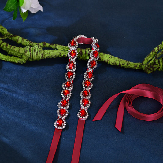 BS190R-Wine Red wine rhinestone belt