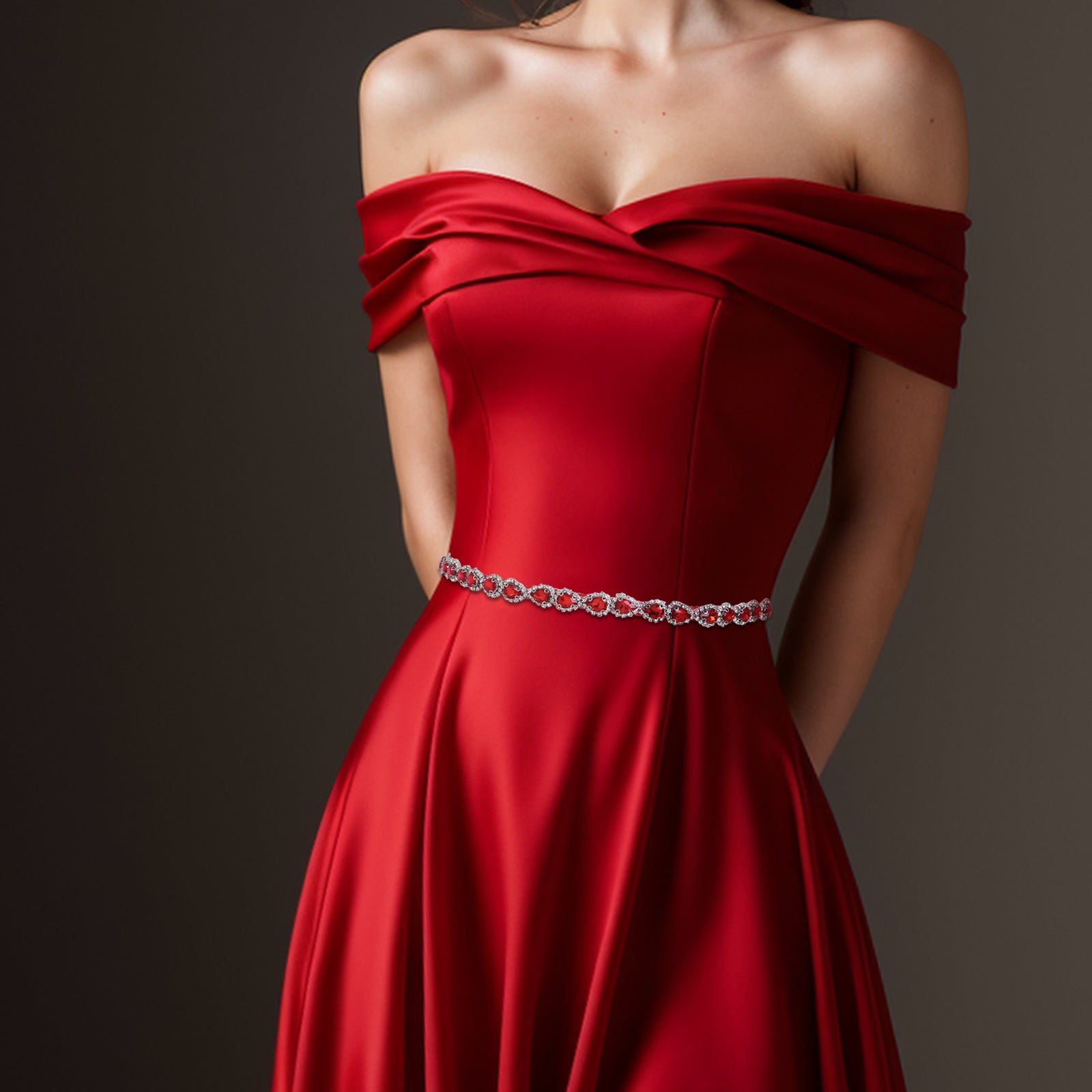 BS190R-Wine Red wine rhinestone belt