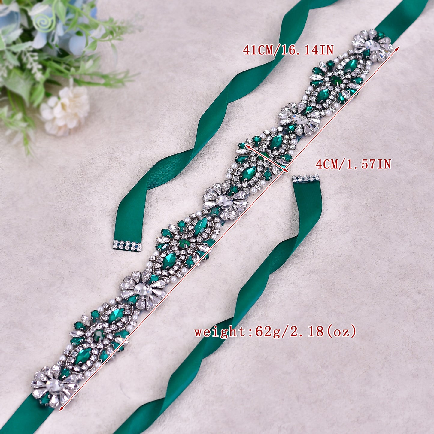 BS237KL-Green Ribbon green rhinestone belt