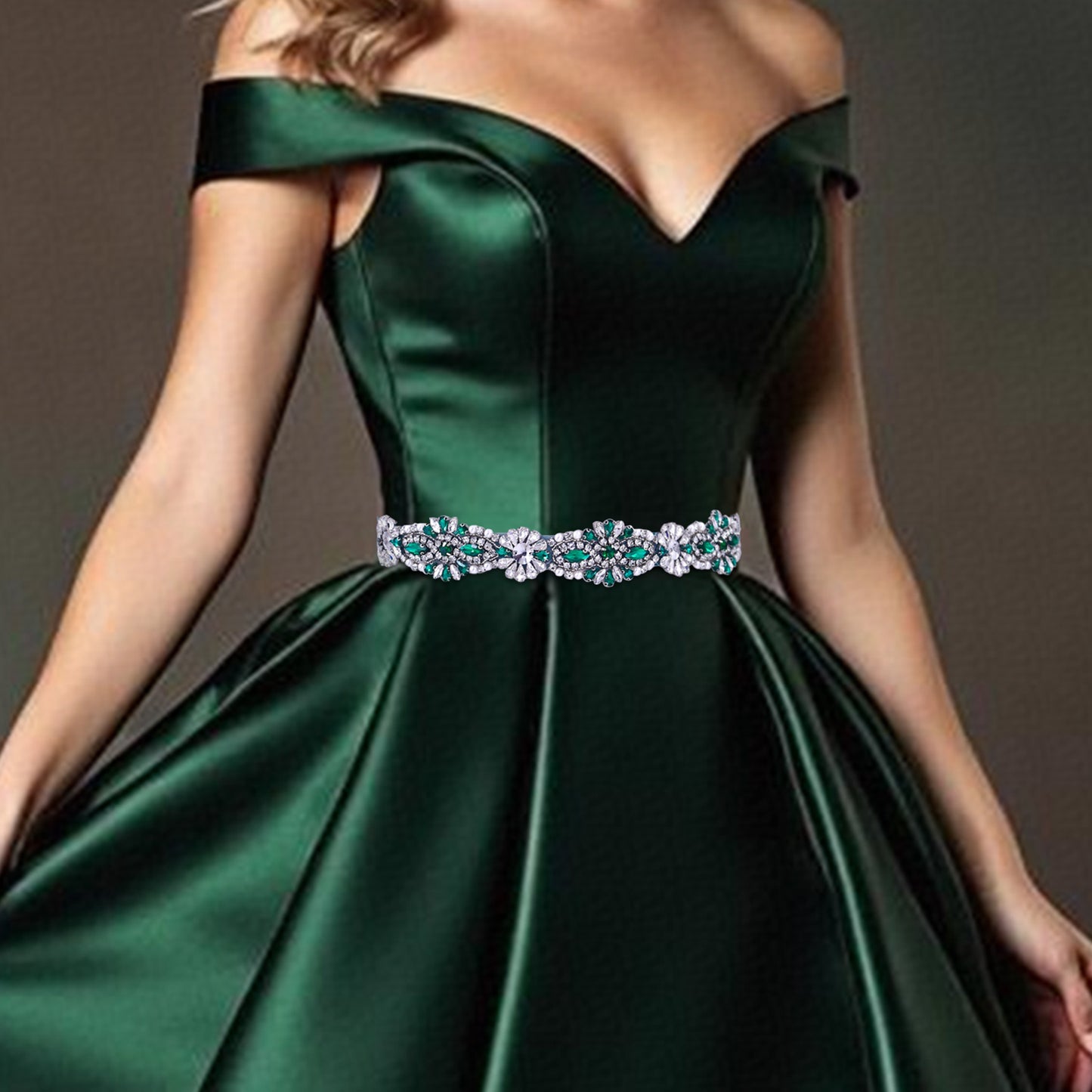 BS237KL-Green Ribbon green rhinestone belt