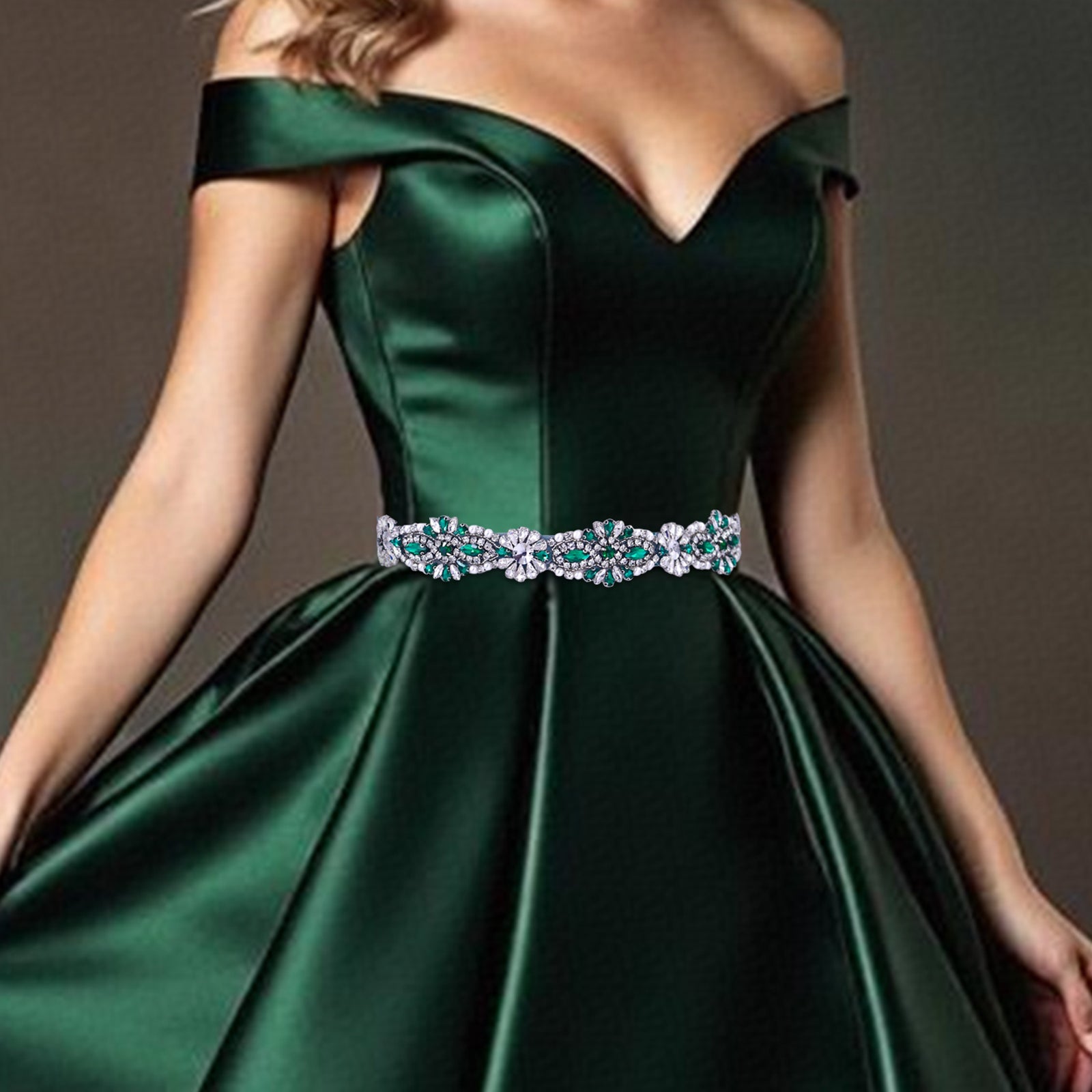 BS237KL-Green Ribbon green rhinestone belt