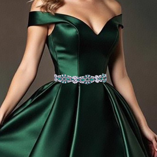 BS237KL-Green Ribbon green rhinestone belt