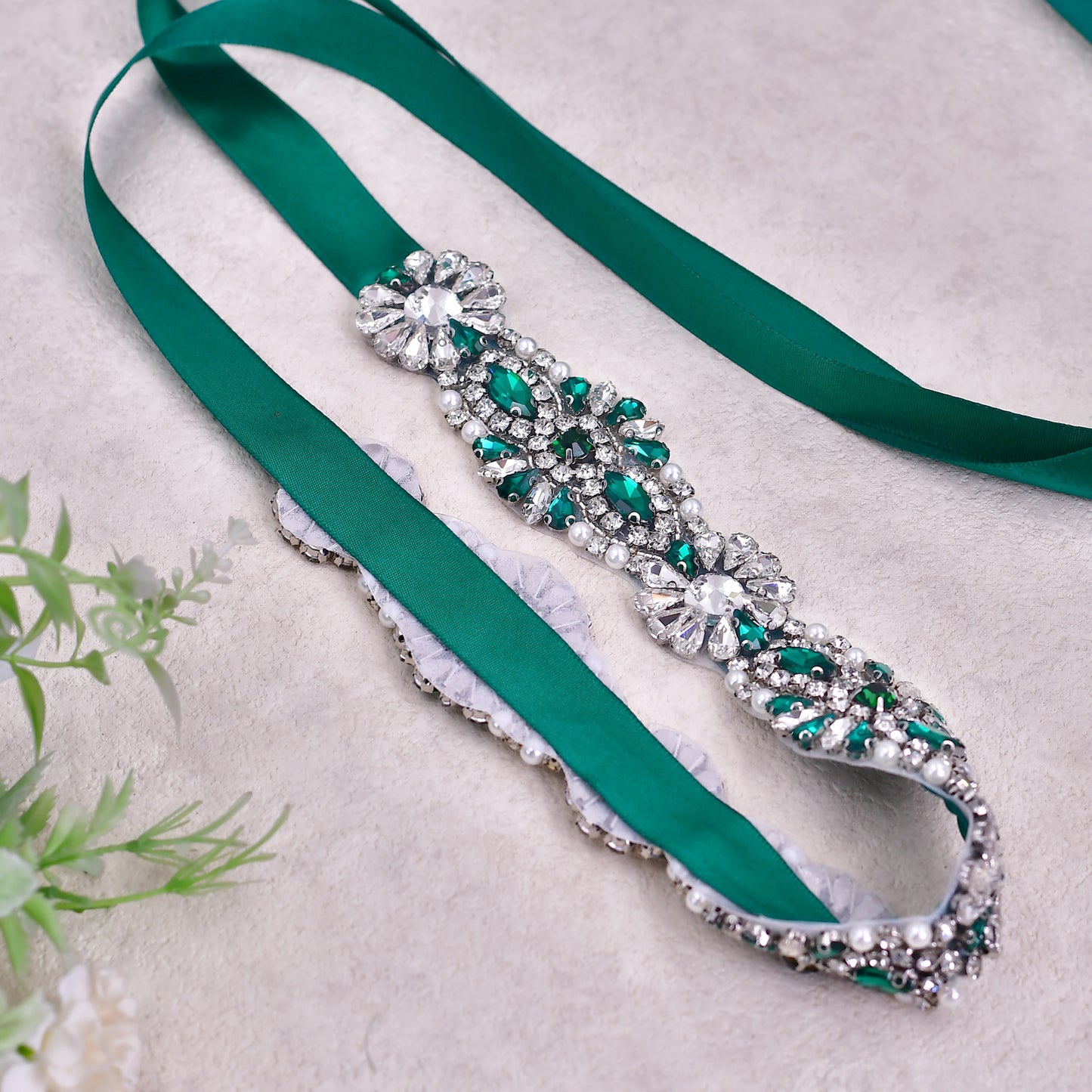 BS237KL-Green Ribbon green rhinestone belt