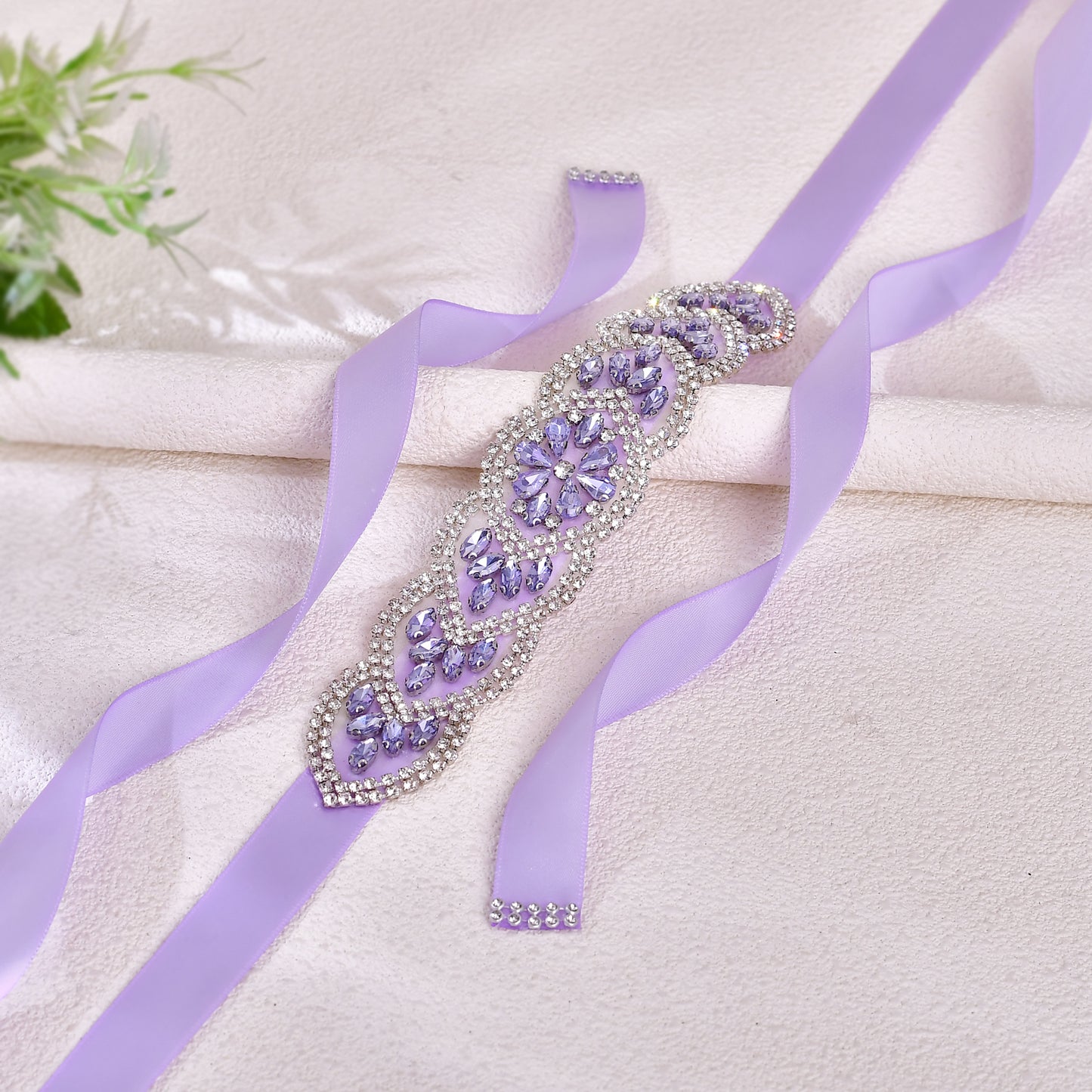 BS248LA-Light purple ribbon lavender rhinestone belt