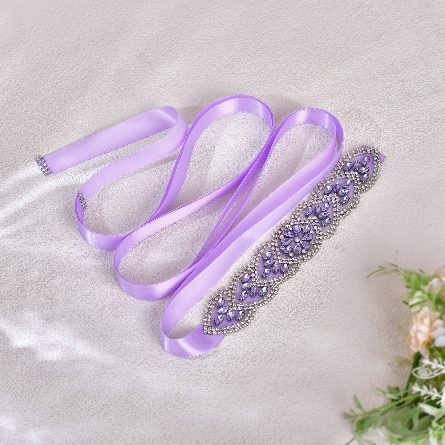 BS248LA-Light purple ribbon lavender rhinestone belt
