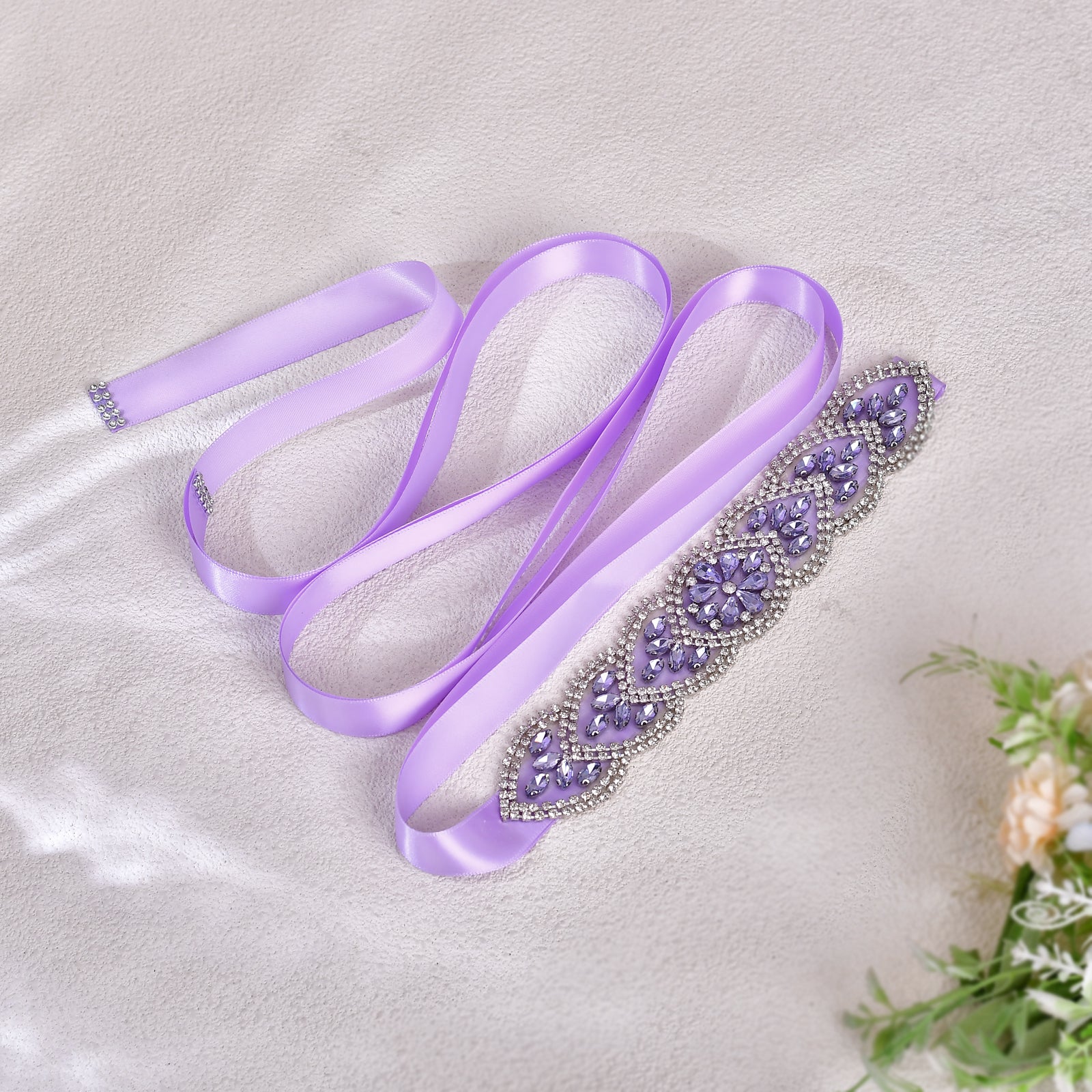 BS248LA-Light purple ribbon lavender rhinestone belt