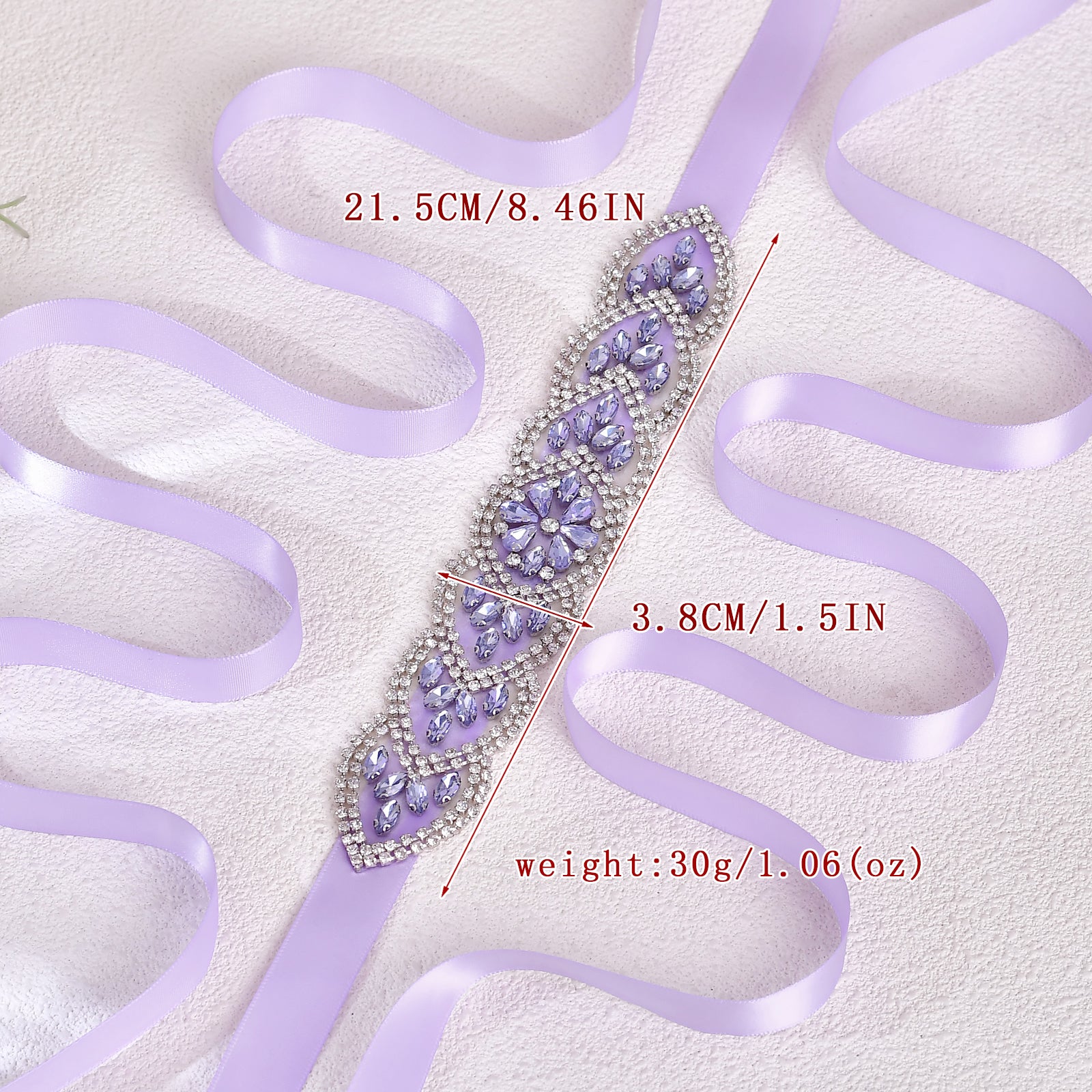 BS248LA-Light purple ribbon lavender rhinestone belt