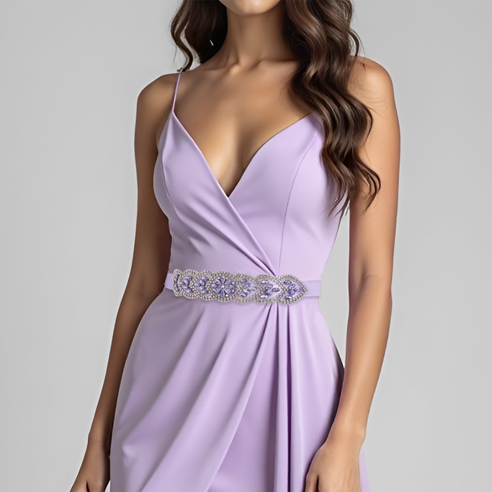 BS248LA-Light purple ribbon lavender rhinestone belt