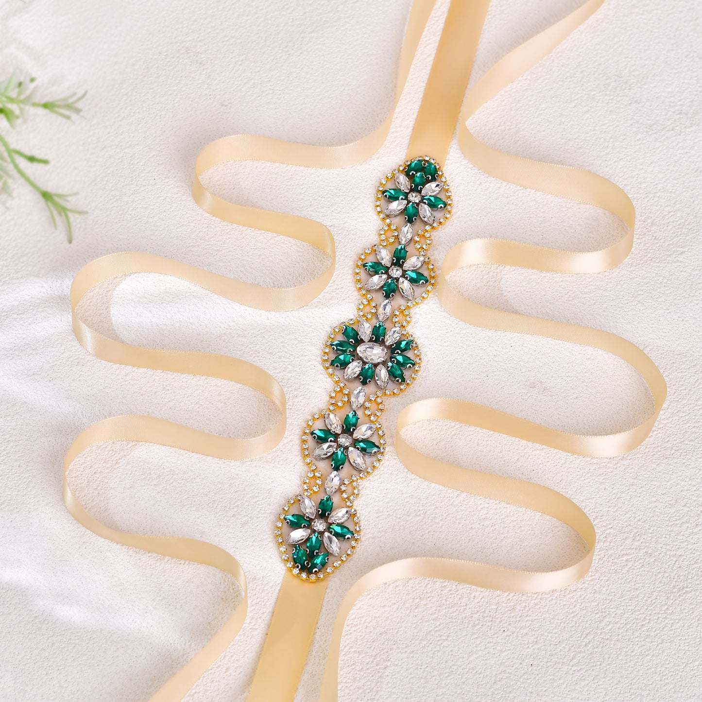 BS257- Champagne Ribbon red rhinestone belt