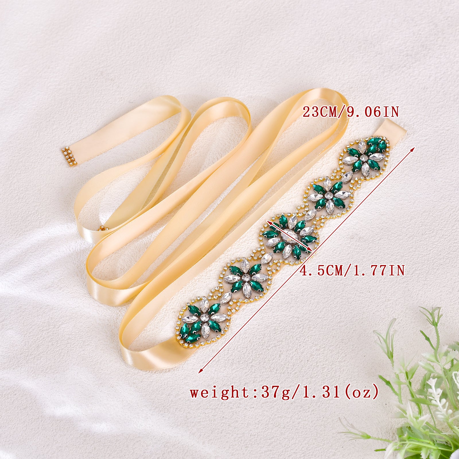 BS257- Champagne Ribbon red rhinestone belt