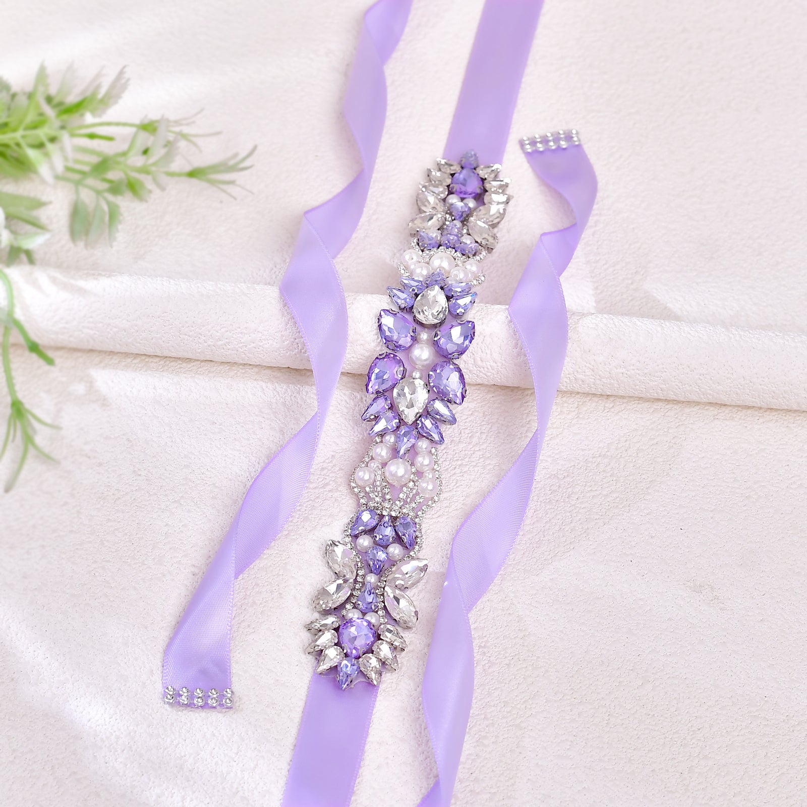 BS258-light purple lavender rhinestone pearl belt