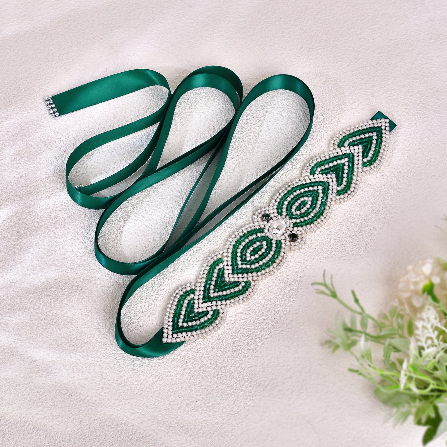 BS265-Green Ribbon green rhinestone belt