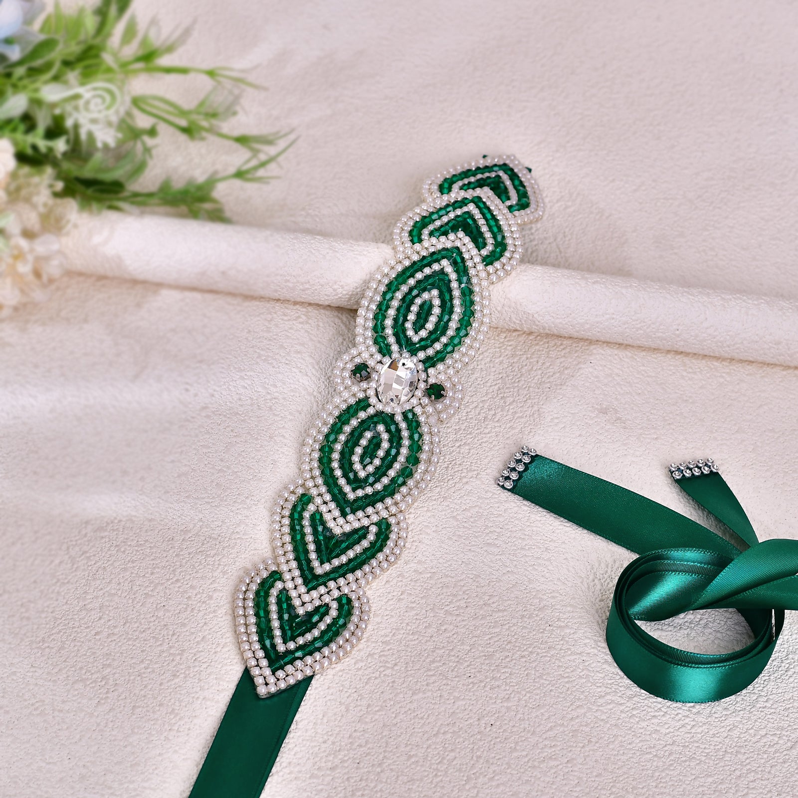 BS265-Green Ribbon green rhinestone belt