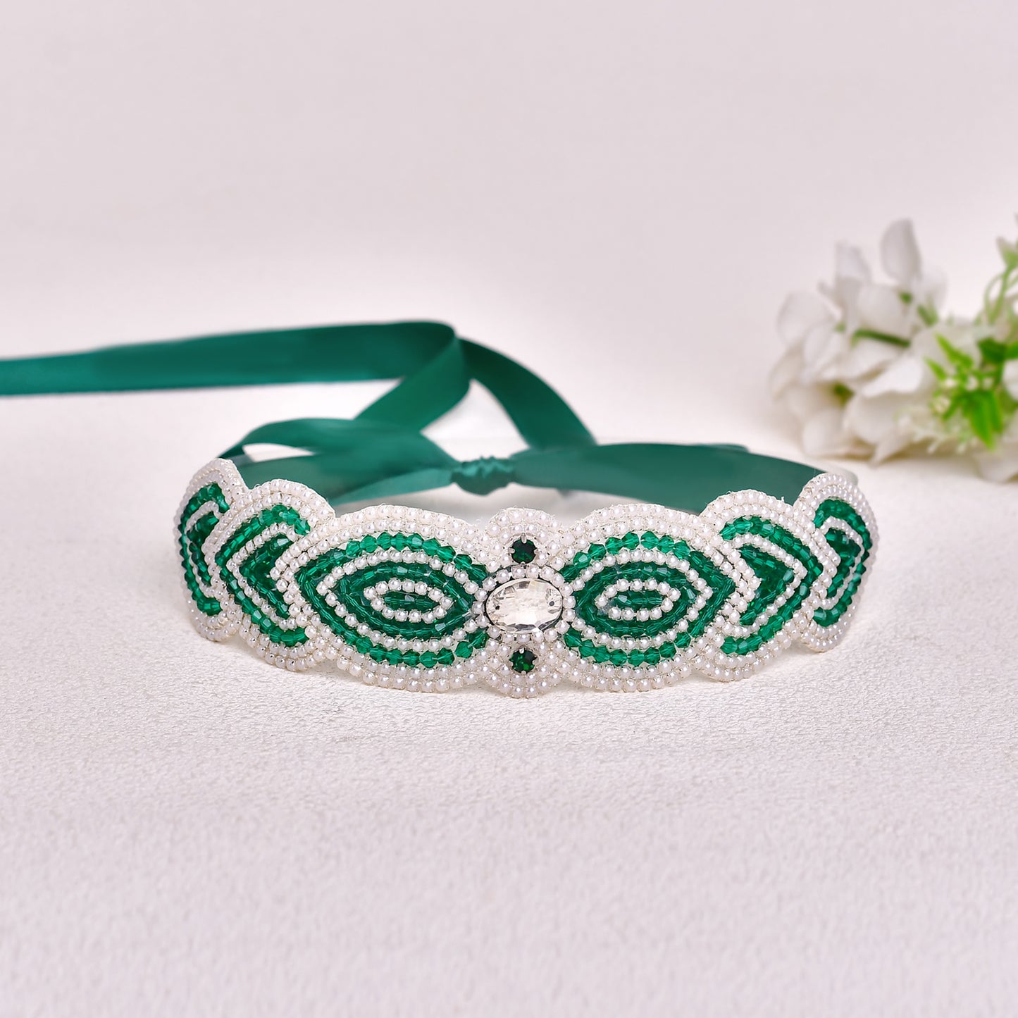 BS265-Green Ribbon green rhinestone belt