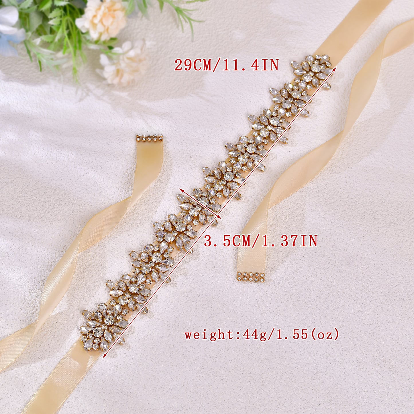 BS269G-D-Champagne Ribbon gold rhinestone belt