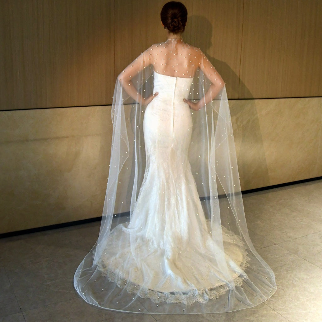 VG17A-I ivory pearl mesh shawl