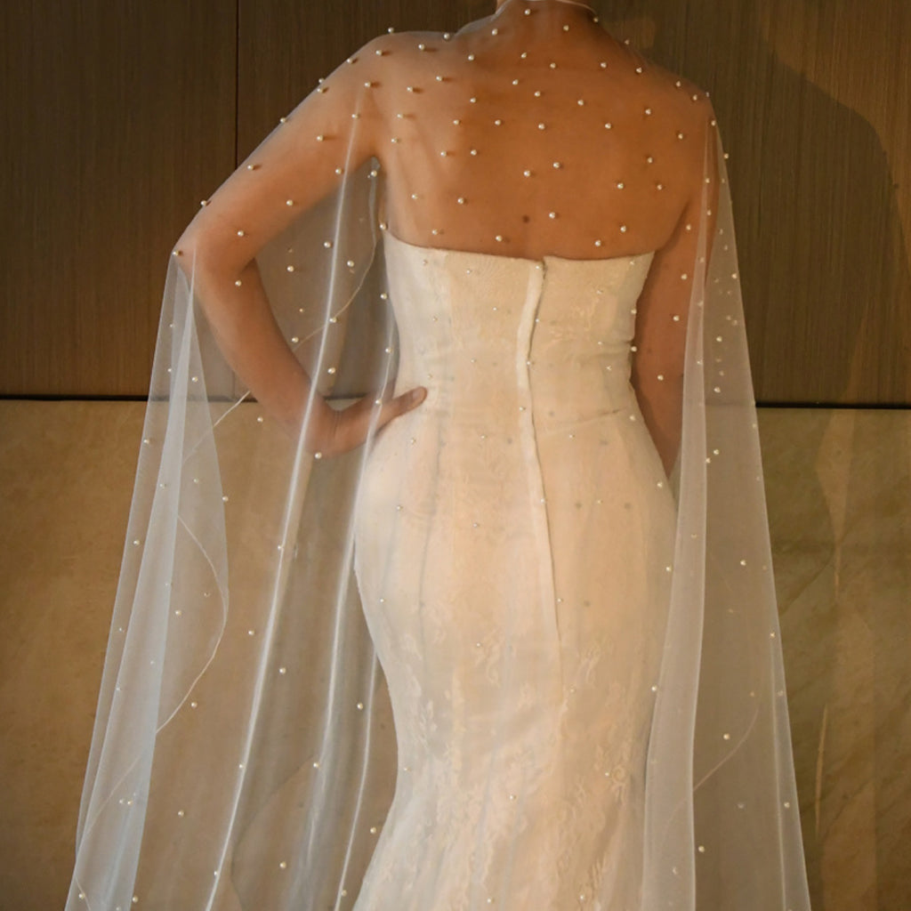 VG17A-I ivory pearl mesh shawl