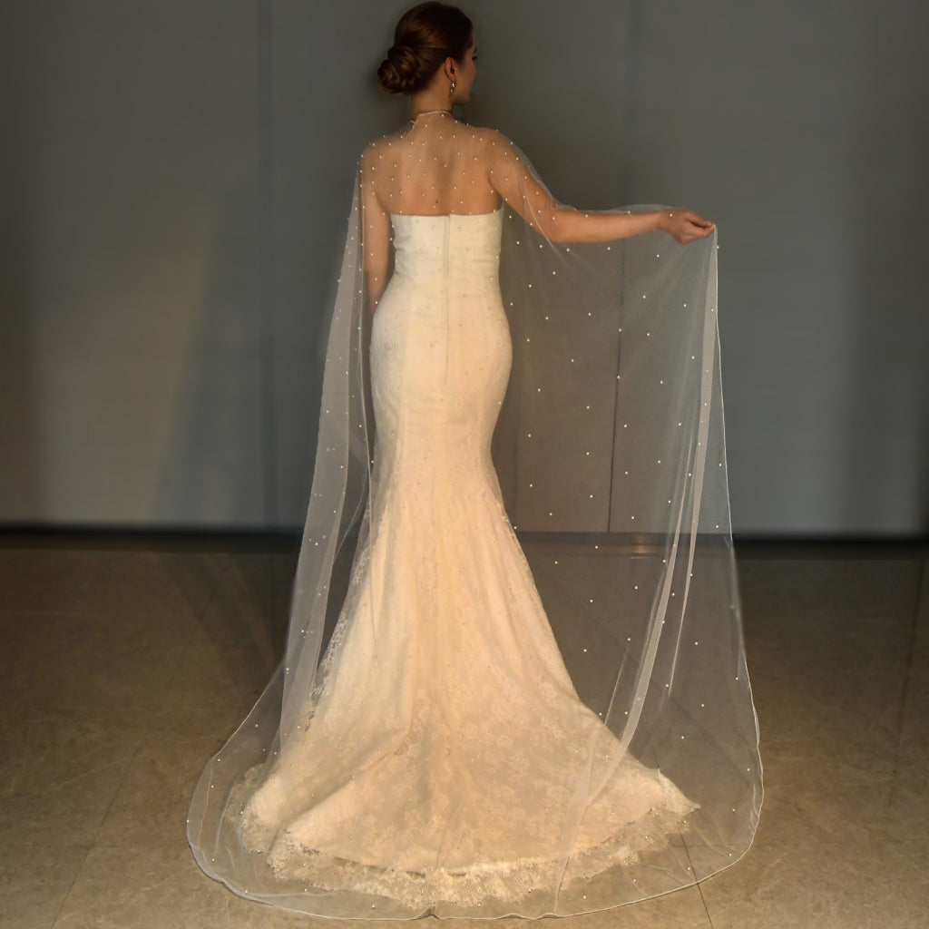 VG17A-I ivory pearl mesh shawl