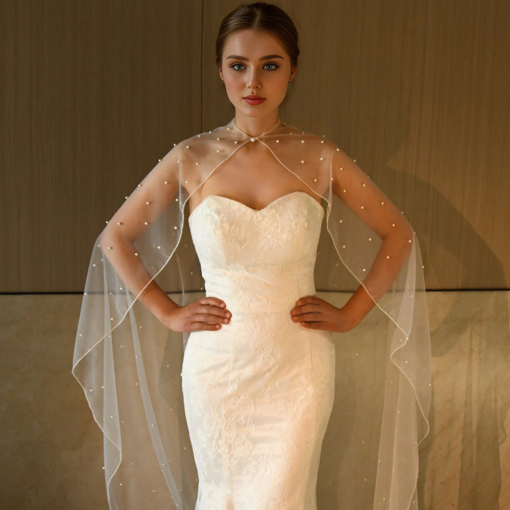 VG17A-I ivory pearl mesh shawl