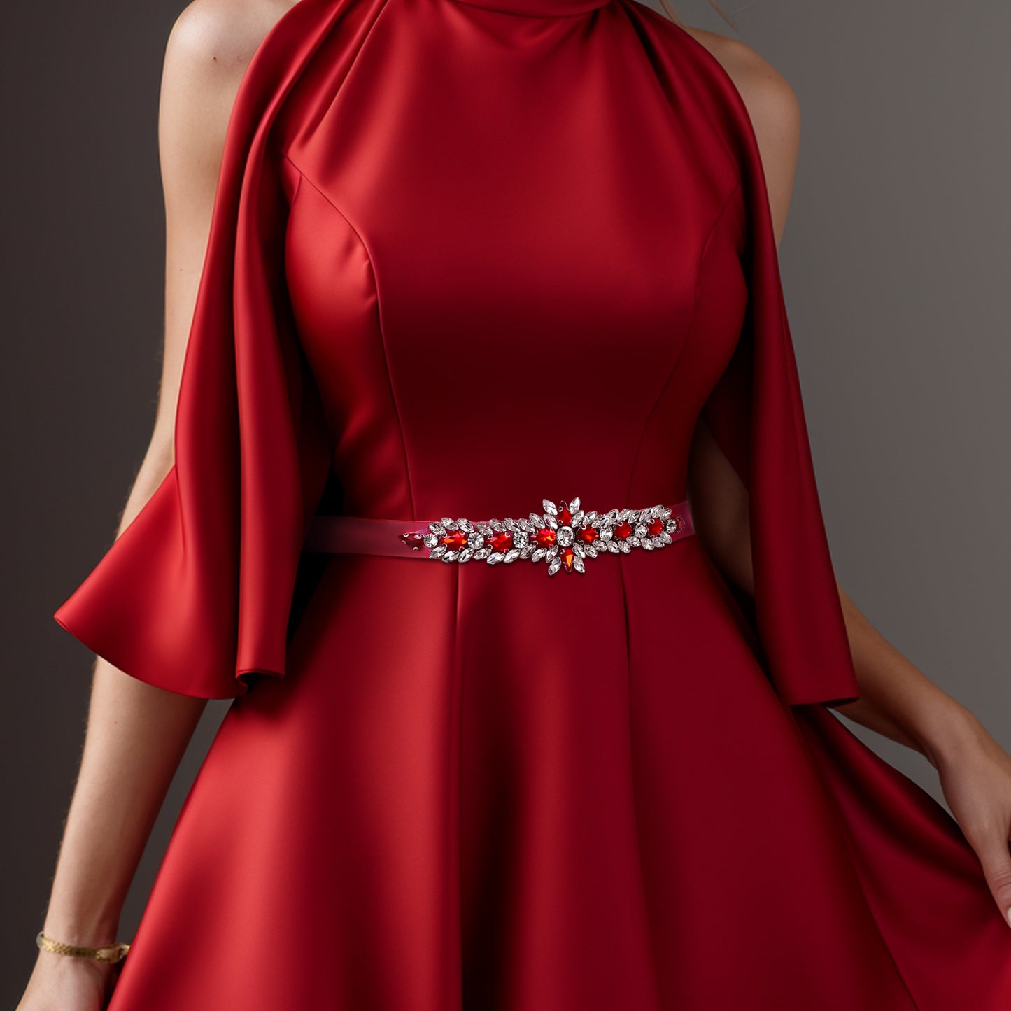 BS191R-Wine Red burgundy rhinestone belt