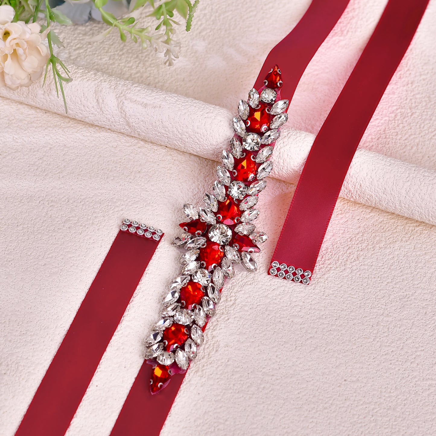 BS191R-Wine Red burgundy rhinestone belt