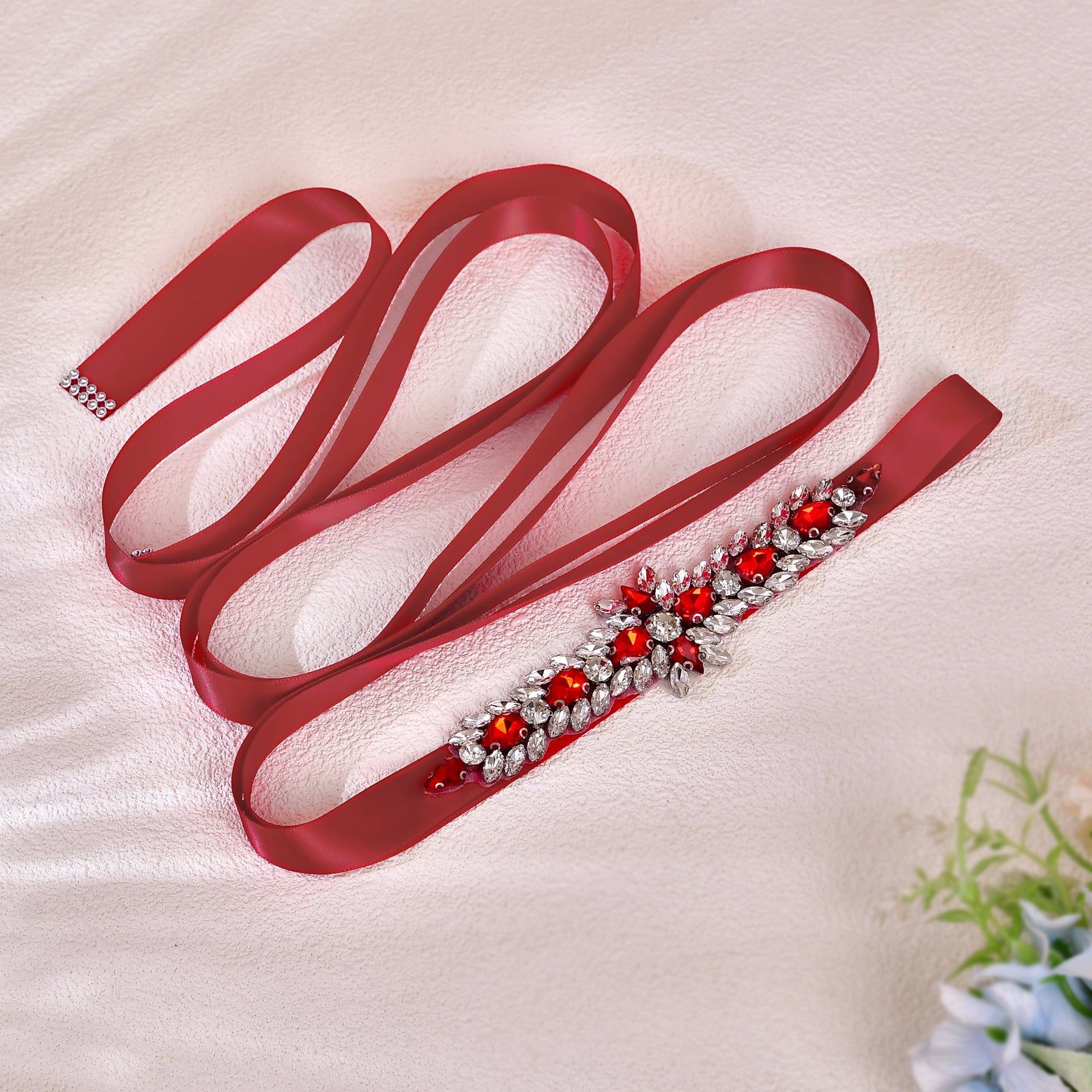 BS191R-Wine Red burgundy rhinestone belt