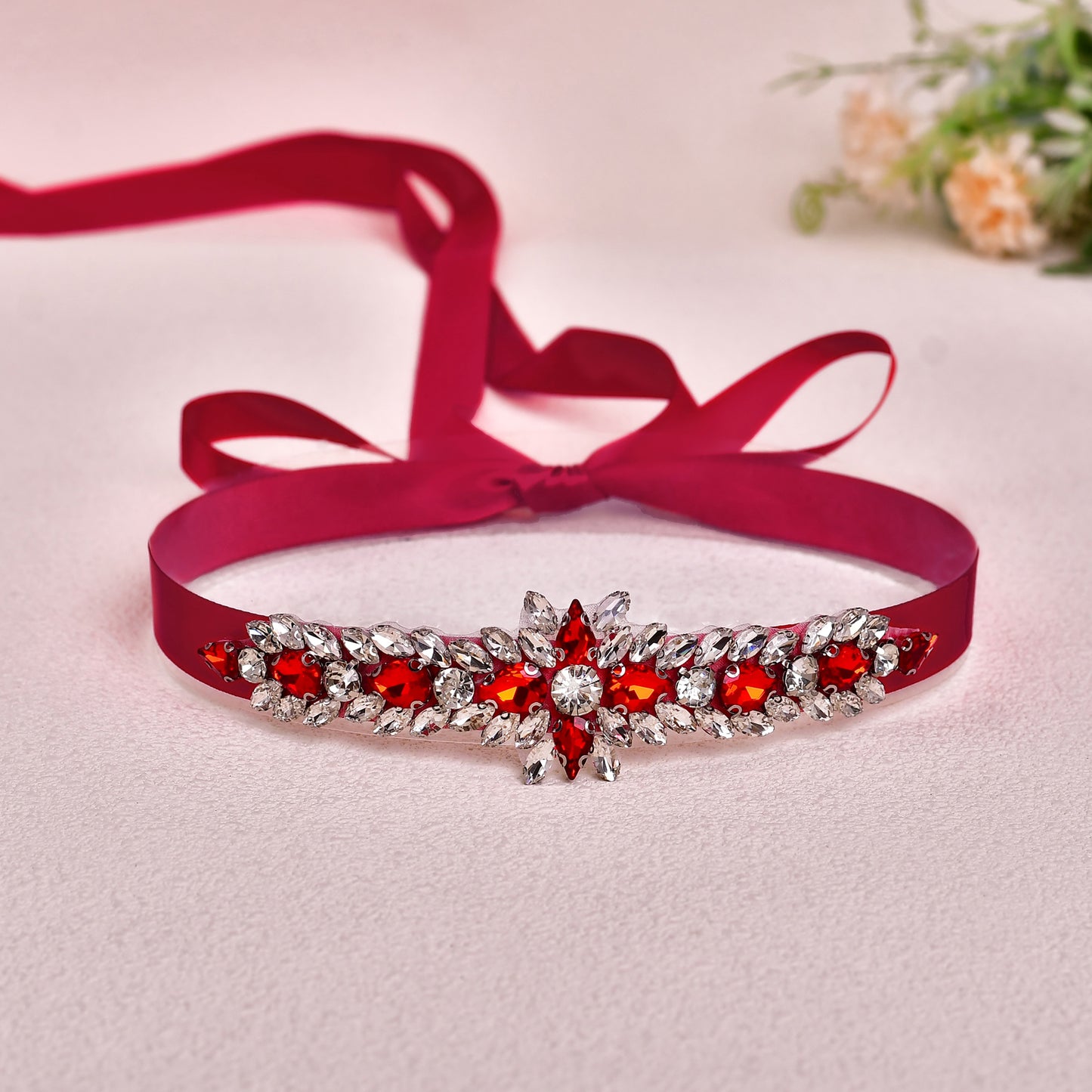 BS191R-Wine Red burgundy rhinestone belt
