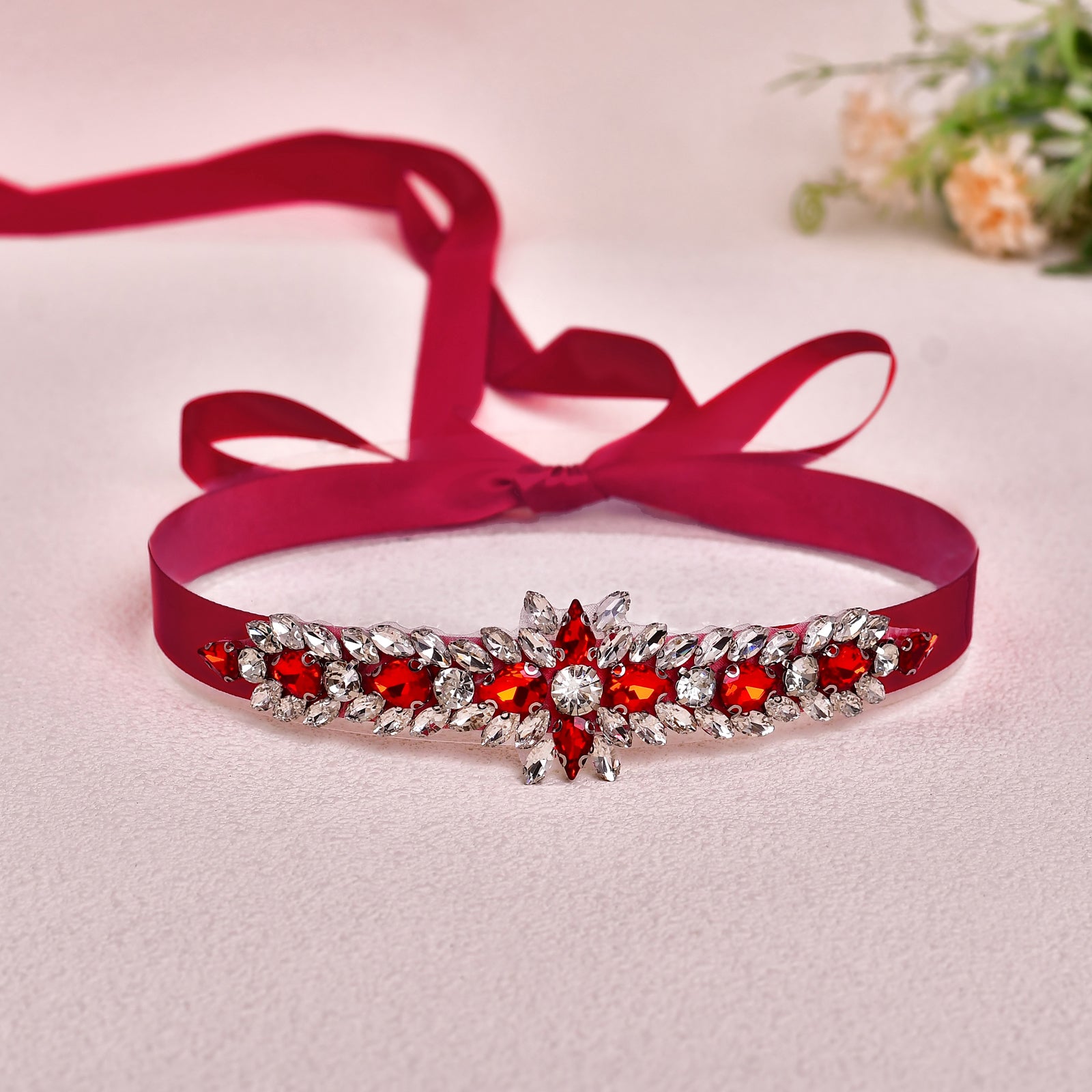 BS191R-Wine Red burgundy rhinestone belt