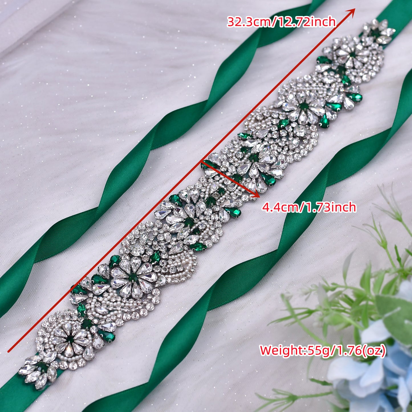 BRIDELLA BS120KL Exquisite Design Hole Green Bead Belt Wedding Guest Clothing Waist Accessories