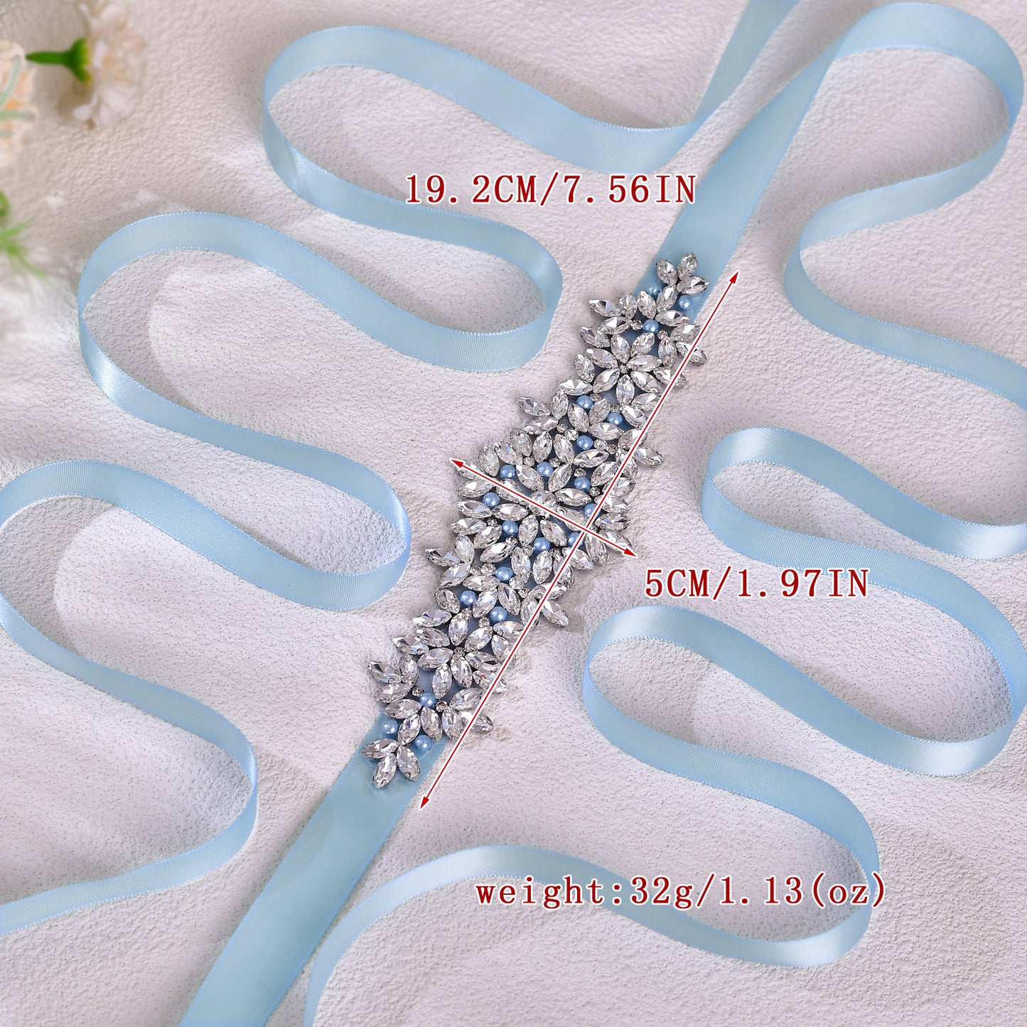 BRIDELLA BS121 Rhinestone Waist Accessory Light Blue Decorative Waistband Brides Companion Gift