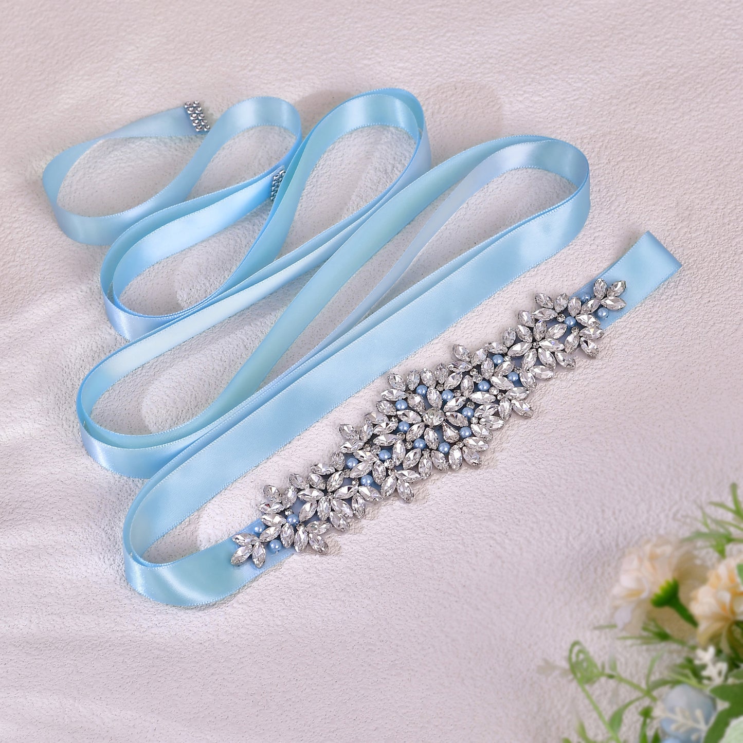 BRIDELLA BS121 Rhinestone Waist Accessory Light Blue Decorative Waistband Brides Companion Gift