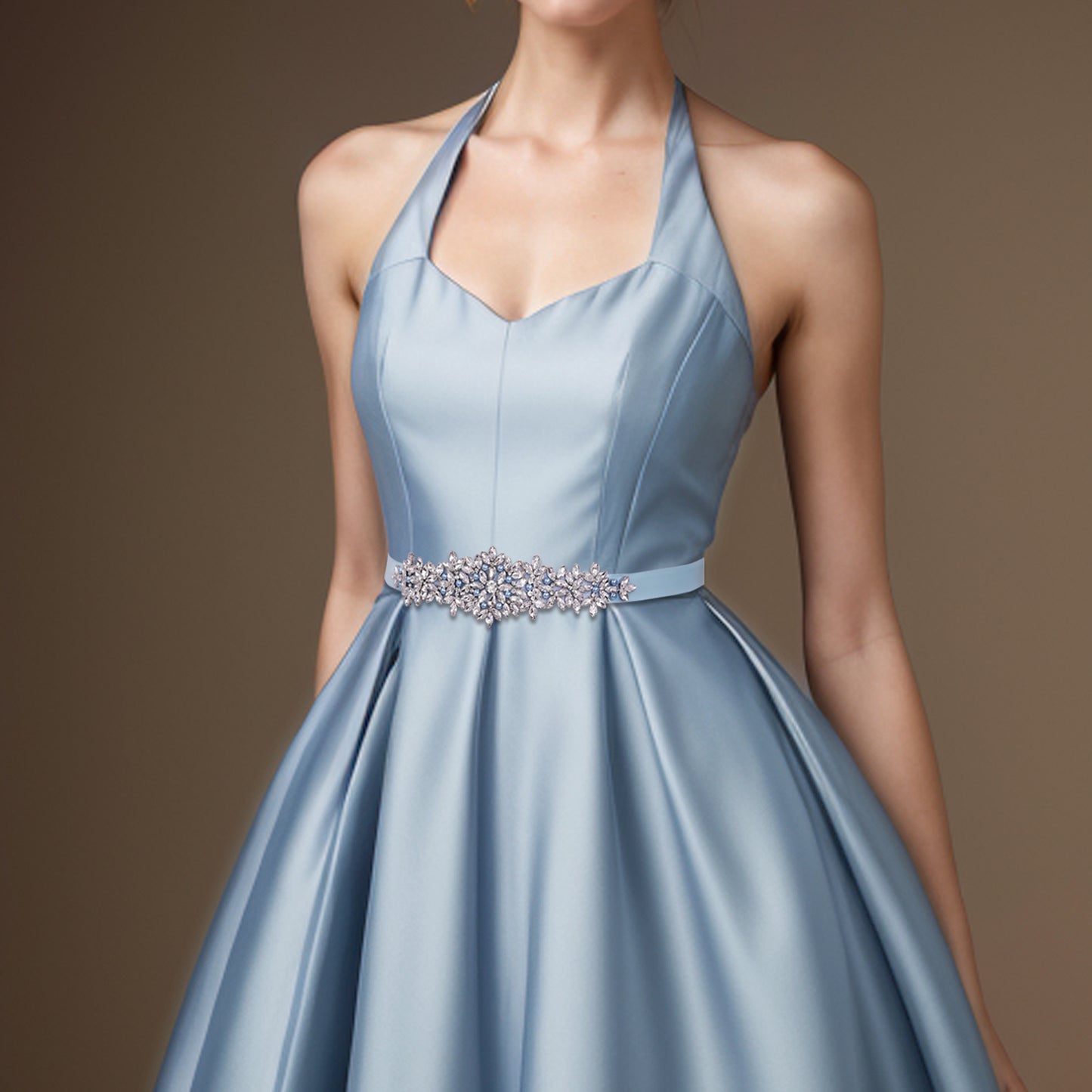 BRIDELLA BS121 Rhinestone Waist Accessory Light Blue Decorative Waistband Brides Companion Gift