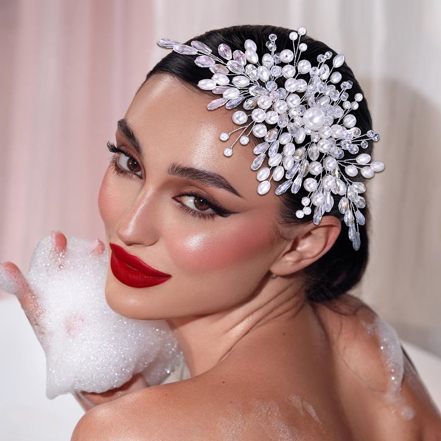 BRIDELLA HP840 Wedding Hair Combs Bridal Crystal Hair Accessories For Women Hair Jewelry Pearl Head Jewelry Women Accessories