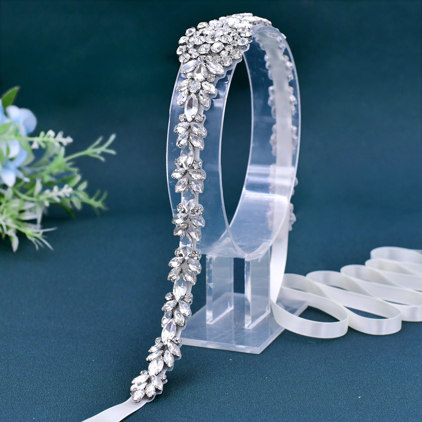 BRIDELLA BS124 Treasure Niche Belt Full Of Spirit Silver Versatile Bride Shiny Slim Waist Seal