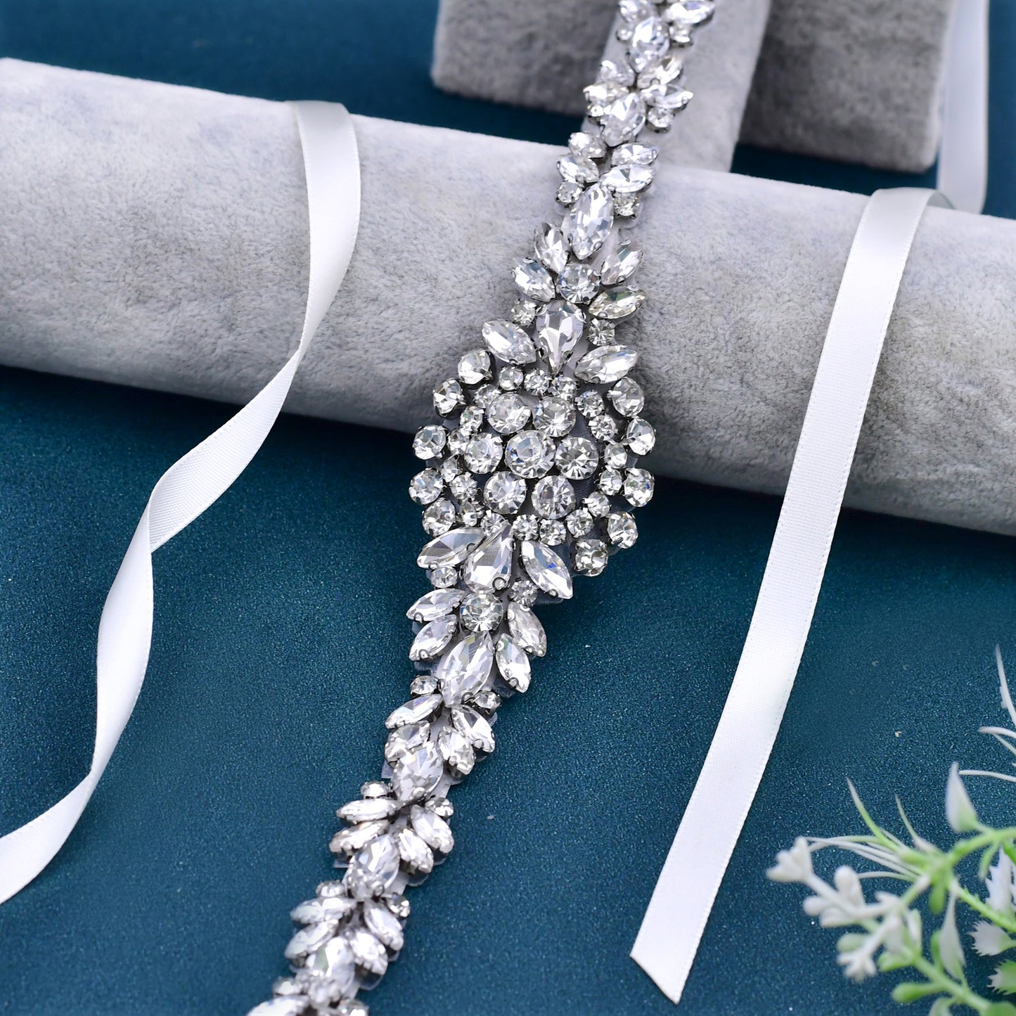 BRIDELLA BS124 Treasure Niche Belt Full Of Spirit Silver Versatile Bride Shiny Slim Waist Seal