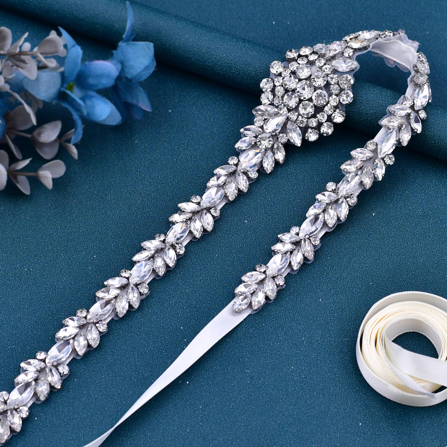 BRIDELLA BS124 Treasure Niche Belt Full Of Spirit Silver Versatile Bride Shiny Slim Waist Seal