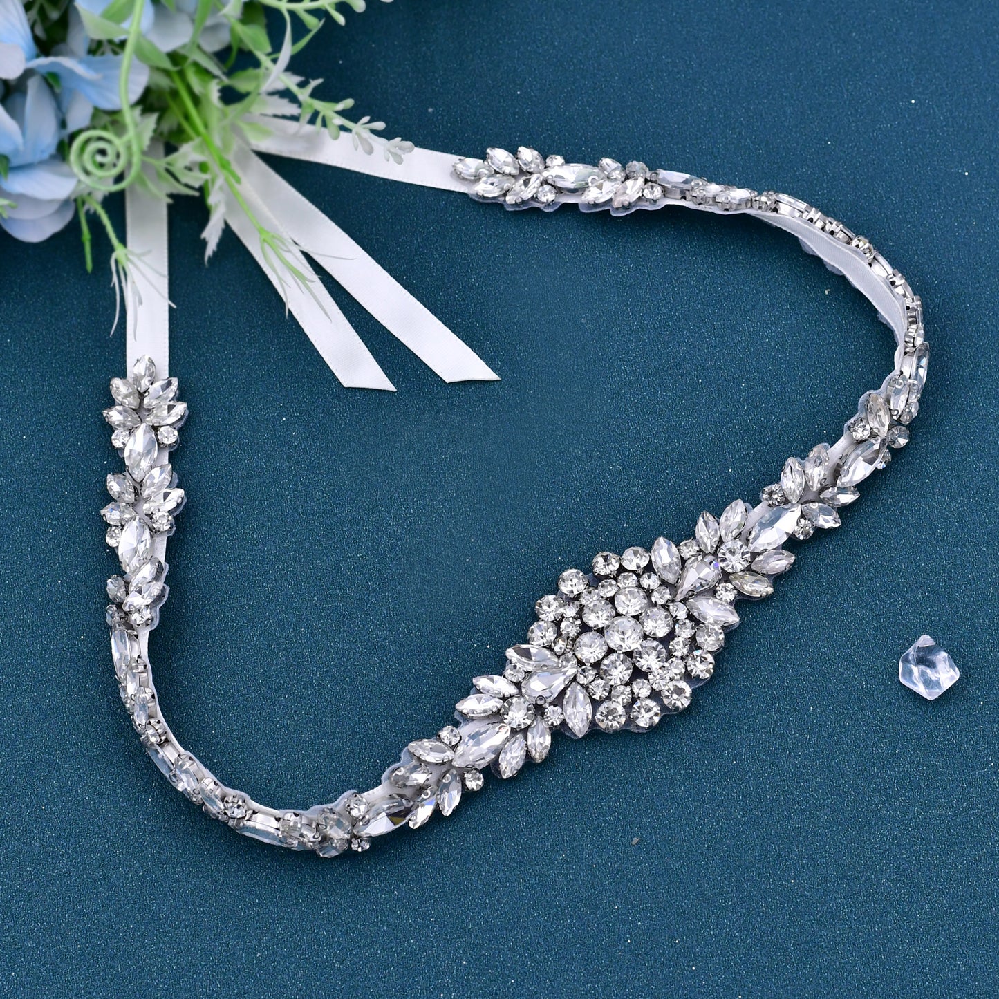 BRIDELLA BS124 Treasure Niche Belt Full Of Spirit Silver Versatile Bride Shiny Slim Waist Seal